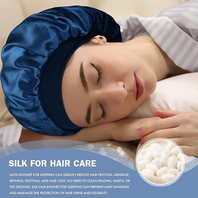 Satin Silk Bonnet for Sleeping, Double Layer Silk Sleep Cap for Men & Women, Soft Satin Lined Bonnet for Curly Hair