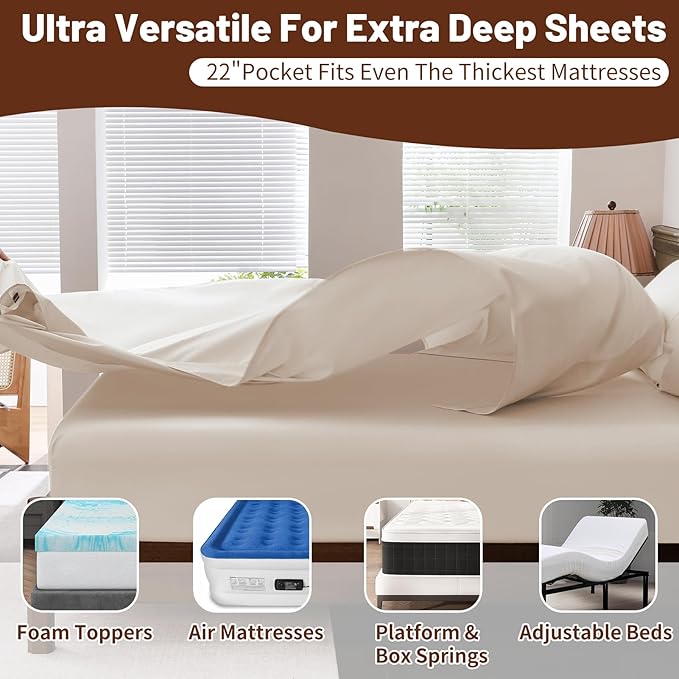 Extra Deep Pocket California King Sheets 18-24 Inch 1000 Thread Count 100% Egyptian Cotton Sateen Weave Soft Breathable 4 Pieces（California King,Linen）