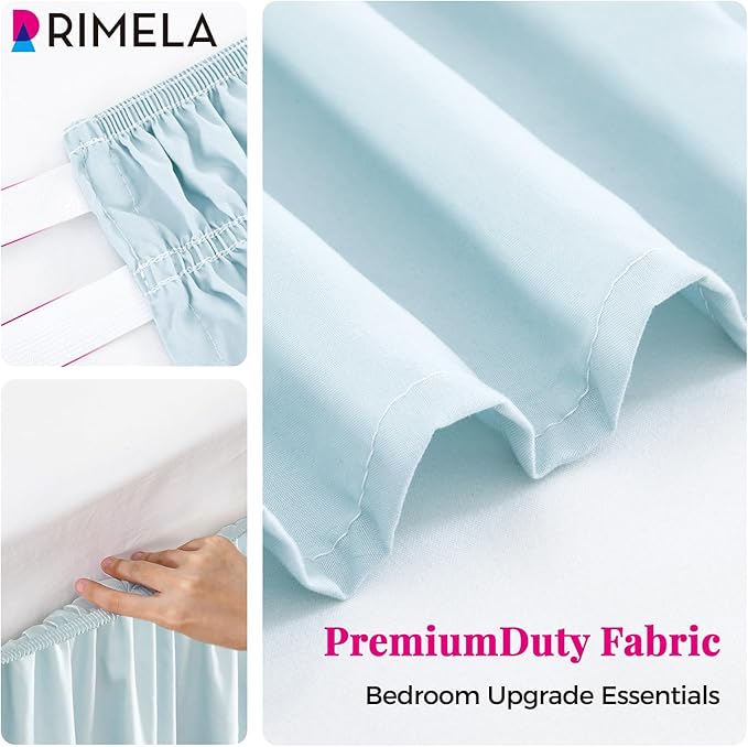 RIMELA Grayish Blue Bed Skirt Queen Size 15 Inch Drop, Wrap Around Elastic Bedskirt, Dust Ruffle for Adjustable Bed Base Machine Washable Easy to Install Bed Skirts