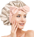 Silk Bonnet for Sleeping Women, Adjustable Soft Satin Lined Bonnet with Tie Band, Double Layer Sleep Night Cap