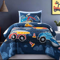 Twin Comforter Set for Boys-5 Pieces Truck Tractor Excavator Glow in The Dark Twin Bedding Sets for Kids, Ultra Soft Bed in A Bag with Sheets