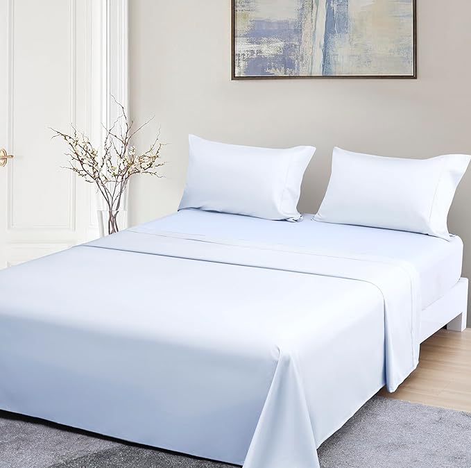 Beckham Hotel Collection Twin XL Sheet Set 100% Cotton, 500TC Luxury Sateen Bedding, 16” Deep Pocket, Moisture-Wicking, 3-Piece, White