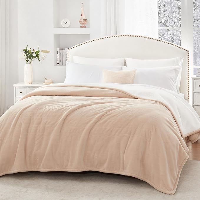 SEALY Electric Blanket Full Size, Heated Blanket Flannel & Sherpa with 10 Heating Levels & 1-12 Hours Auto Shut Off, Fast Heating Warming Blanket, Machine Washable, Beige, 80 x 84 Inch