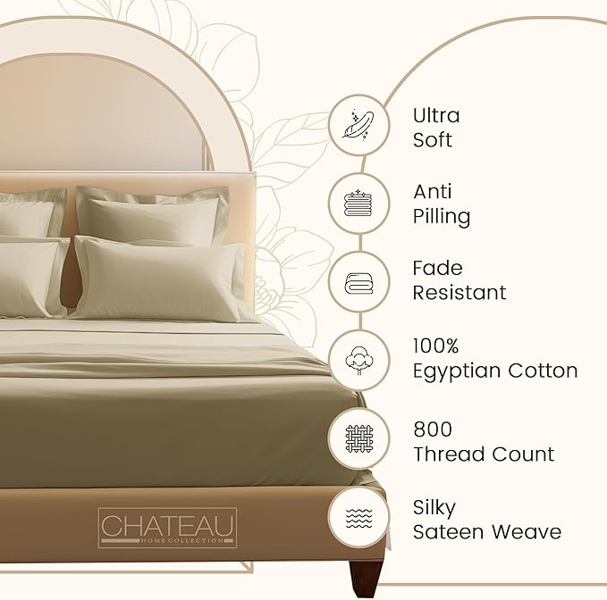 800TC 100% Egyptian Cotton Twin Size Sheets Set, Twin Bed Sheets Luxury Hotel Collection Fully Elasticated Sheet & Pillowcase Sets, Machine Washable No Pill Fade Resistant-Linen
