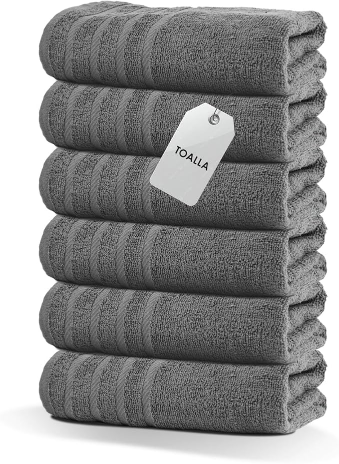 TOALLA_ Bath Towels_30x60_Pk 6_Dark Grey Bath Towels (6-Pack, 30W X 60 L Inches) Dark Grey Color- Cotton Towel for Gym, Bath, Spa, Shaving, Shampoo, for Daily use, Large