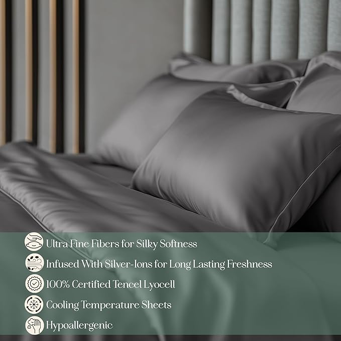 CASILVA Eucalyptus Sheets - Infused with Silver for Anti-Odor, Softer Than Silk Fibers, More Cooling Than Cotton - Perfect for Hot Sleepers & Sensitive Skin - 100% Tencel Lyocell - Twin Sheet Set
