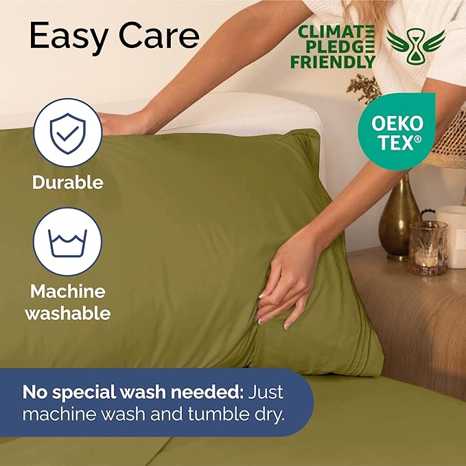 King Size 4 Piece Sheet Set - Extra Soft, Breathable and Cooling - Hotel Luxury Durable Bed Sheets for Women & Men - Deep Pockets, Easy-Fit & Wrinkle-Free - Olive Yellow Oeko-Tex