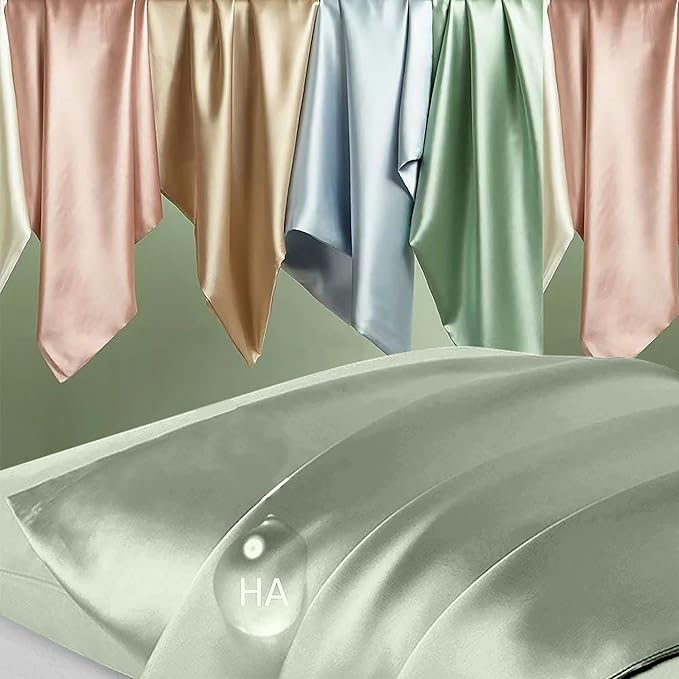 Silk Pillowcase for Hair and Skin, Mulberry Silk Pillow Cases Standard Size, Anti Acne Cooling Sleep Both Sides Natural Silk Satin Pillow Covers with Hidden Zipper, Gifts for Women Men, Sage Green