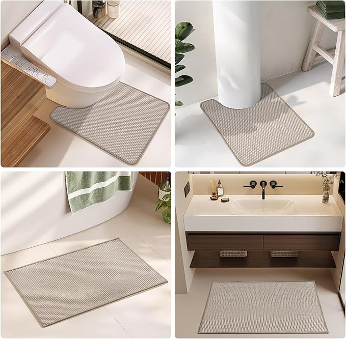 Bathroom Runner Rugs, Long Bath Mat Runner Washable Thin Quick Dry Low Pile Bathroom Runner Rugs Non Slip, Beige 16"x60"