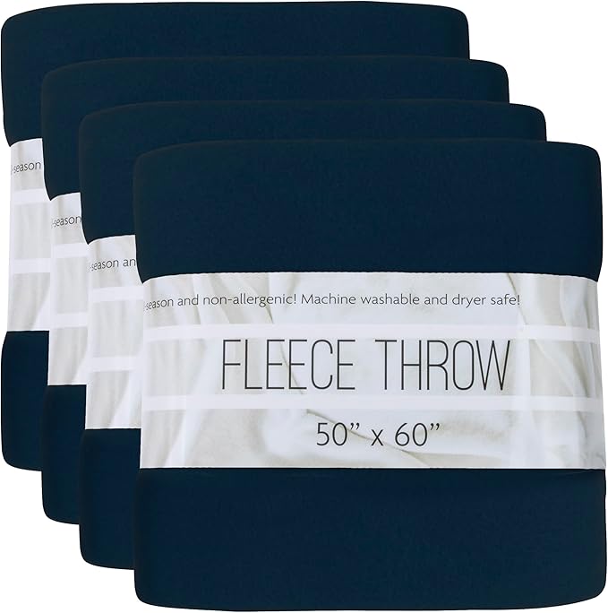 (24 Pack) Bulk Fleece 50x60 Throw Blankets for Wedding Favors, Homeless Women, Men, Homes, Bed, Sofa, Couch, Office, Pet Blankets, Travel | Soft Warm Lightweight Throw Blankets in Bulk (Navy)