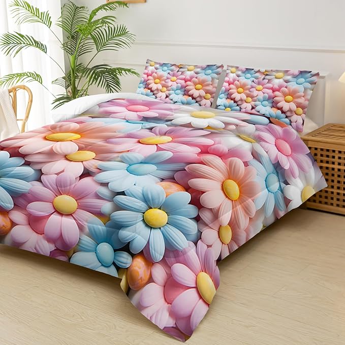 Pink Floral Queen Comforter Set Kids，Pink Floral Bedding Set Kids Queen，Girls Floral Quilt Bedding Queen，Flower Bedroom Decor for Girls with 1 Comforter with 2 Pillow Case
