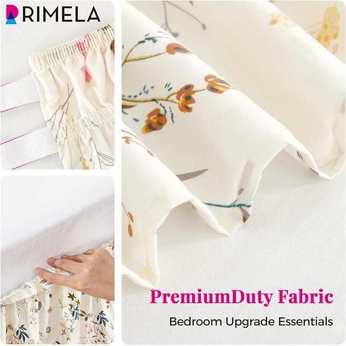 RIMELA Balloon Flower Floral Bed Skirt Queen Size 15 Inch Drop, Elastic Bed Skirting for Bed Frame, Bedding Dust Ruffle Easy to Install, Lightweight Wrap Around Adjustable Bedskirt