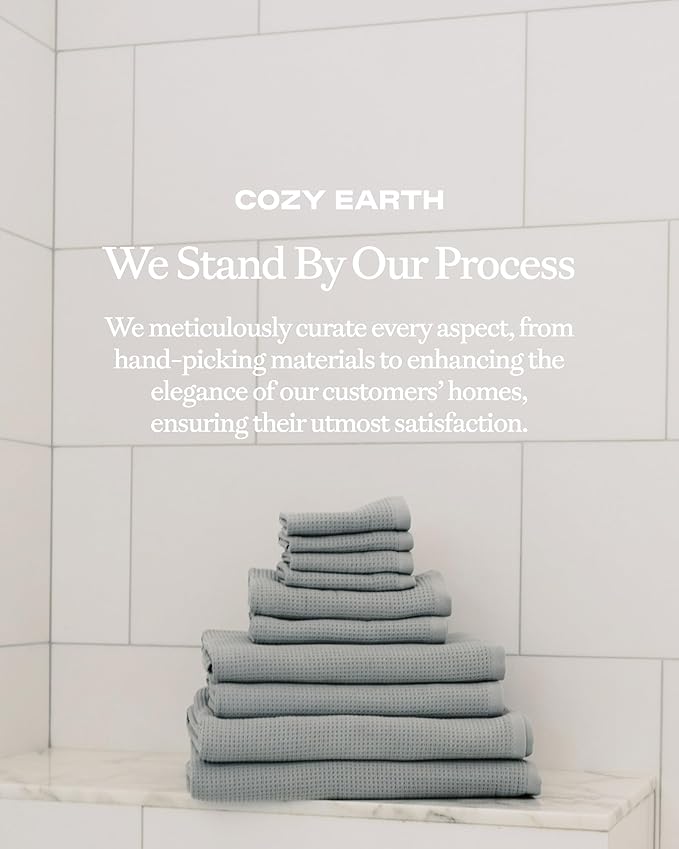 Cozy Earth Waffle Hand Towels - 60% Cotton 40% Viscose from Bamboo Hand Towels 20 x 30 Inches - Soft & Absorbent Terry, Reversible Mini Textured Waffle & Weave Pattern - 2 Pack
