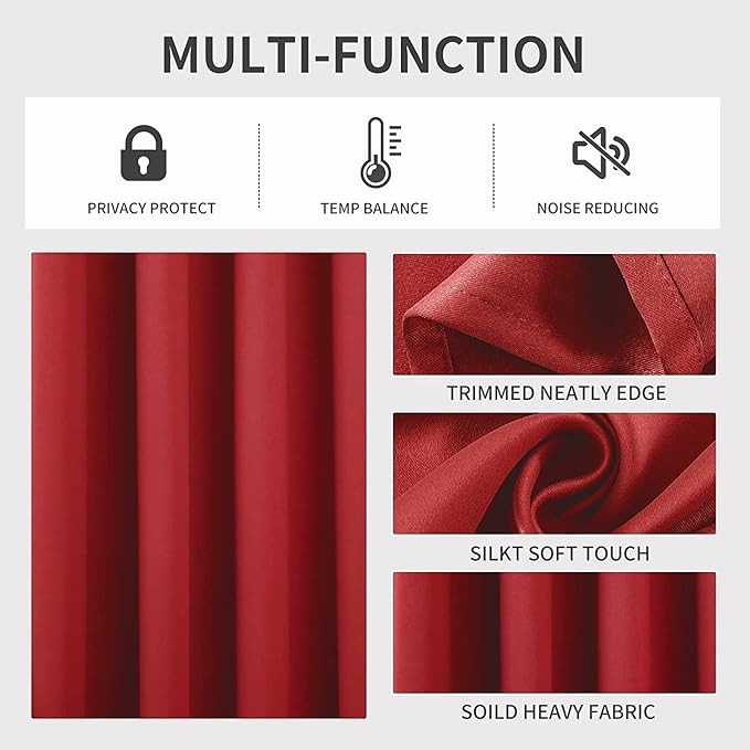 Joydeco Blackout Curtains 63 inch Length 2 Panels Set, Thermal Insulated Long Curtains & Drapes 2 Burg, Room Darkening Grommet Drapes for Bedroom Living Room Windows (W42 x L63 Inch, Red)