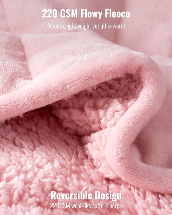 Uttermara Sherpa Fleece Weighted Blanket 15 lbs for Adult, Unicolor Ultra-Soft Fleece and Sherpa, Dual Sided Cozy Plush Blanket for Sofa Bed, 60 x 80 inches, Pink