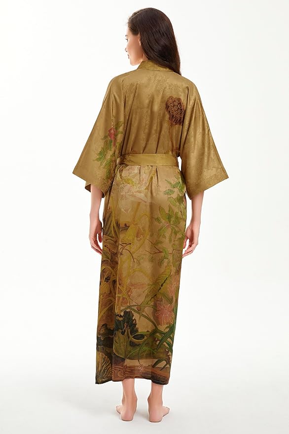 PRODESIGN Kimono Robe for Women - Long Satin Sleepwear Silky Kimono Cover-Up Nightgown Japanese Bathrobe Loungewear Blouse