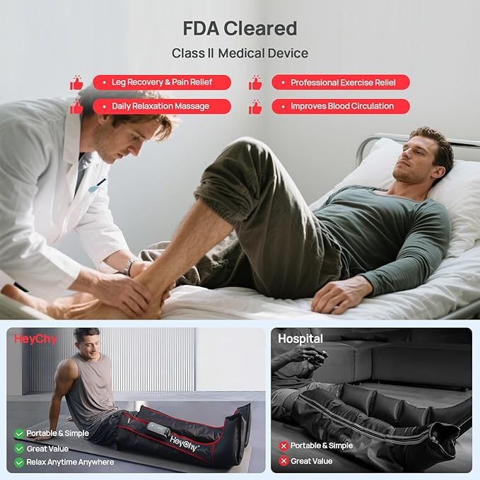 Air Compression Massager, Foot and Leg Air Compression Massager with 5 Pressure Levels, Cordless and Portable Design, for Runners and Travelers (Large)