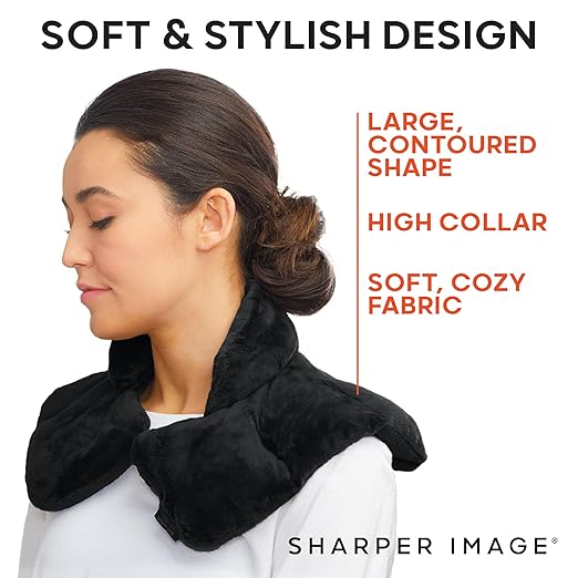 Sharper Image Heated Neck & Shoulder Wrap - Microwavable Warm & Cooling Plush Pad, Scented Aromatherapy (100% Natural Lavender & Herb Spa Blend), Pain Tension Headache Relief Therapy, Gift for Women