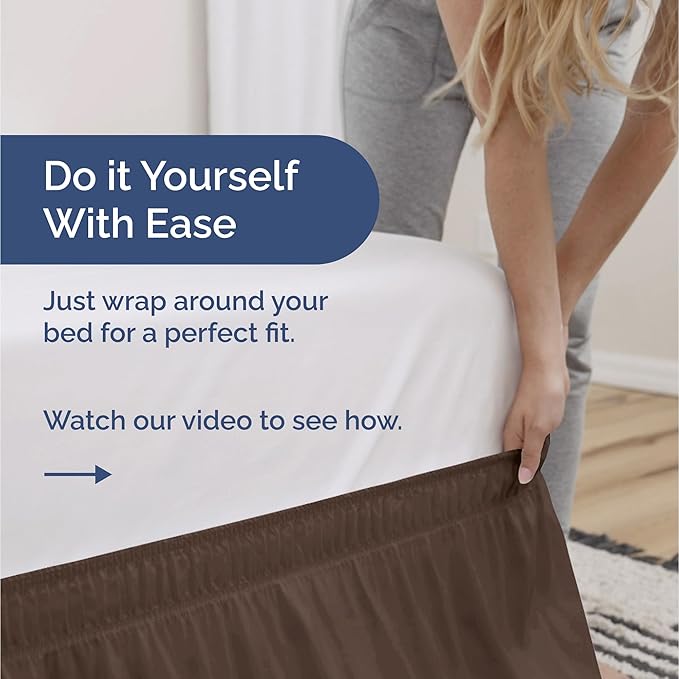 Wrap Around Dust Ruffle Bed Skirt - Brown - for Full Size Beds with 15 Inch Drop - Easy Fit Elastic Strap - Adjustable Pleated Bedskirt w/Brushed Fabric - Wrinkle Free - for Women, Men, Kids & Teens