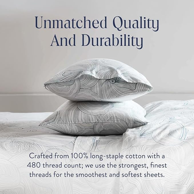Brooklinen Luxury Sateen Duvet Cover - 100% Cotton, Full/Queen Size in Oyster Blue with Extra-Long Corner Ties and Button Closure - Best Full/Queen Duvet Covers