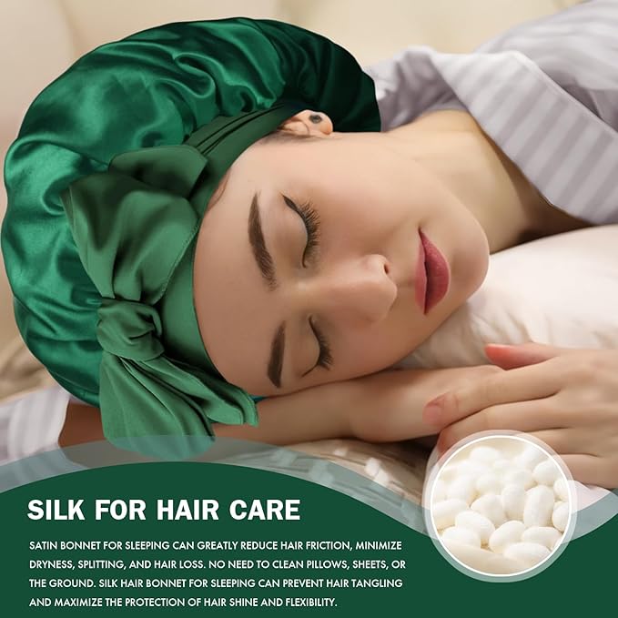 Silk Bonnet for Sleeping Women, Adjustable Soft Satin Lined Bonnet with Tie Band, Double Layer Sleep Night Cap
