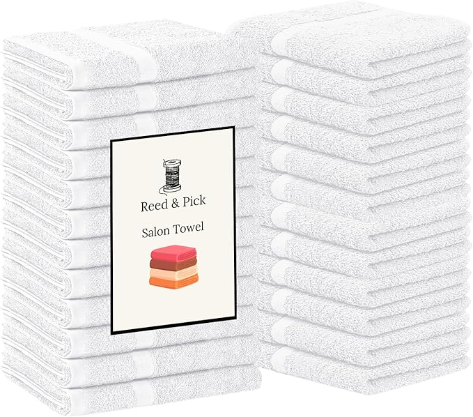 Reed&Pick 24 Pack White Hand Towels 100% Cotton Spa Towels 16x26 inches Highly Absorbable Facial, Gym, Hair and Face Towels in Bulk