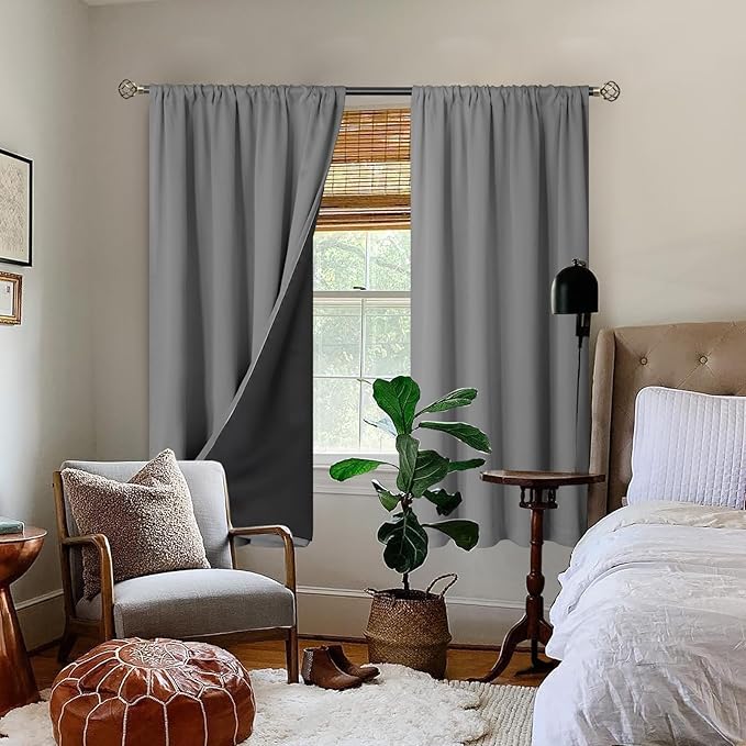 BGment 100% Blackout Curtains for Bedroom 63 Inch Length 2 Panels, Thermal Insulated Room Darkening Curtains Rod Pocket Soundproof Bedroom Living Room Window Curtains, Dove Grey, Each 52 Inch Wide