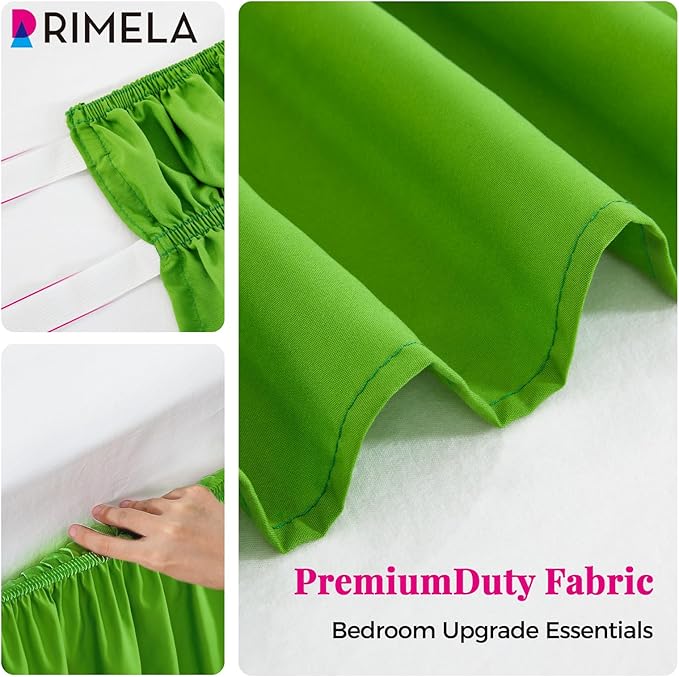 RIMELA Green Bed Skirt King Size 15 Inch Drop, Elastic Bed Skirting for Bed Base and Frame, Bedding Dust Ruffle Easy to Install, Lightweight Wrap Around Adjustable Bedskirt