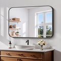 Koonmi Black Framed Bathroom Mirror - 26x38 Inch Shatterproof Tempered Glass Vanity Mirror for Bathroom Sink, Wall Mounted with Matte Aluminum Alloy Frame, No Distortion, Modern Decor