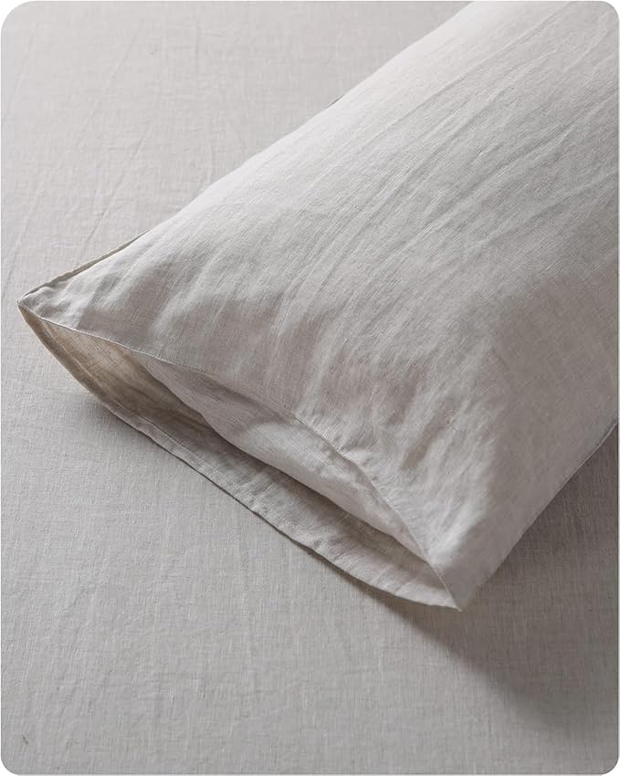 XZ XIFA King Standard Pillowcases - 2 Pack - Envelope Closure - 100% Natural Washed French Flax, Breathable, Durable, Textured Pillow Covers 20"x36"(King Standard, Linen/Natural Linen)