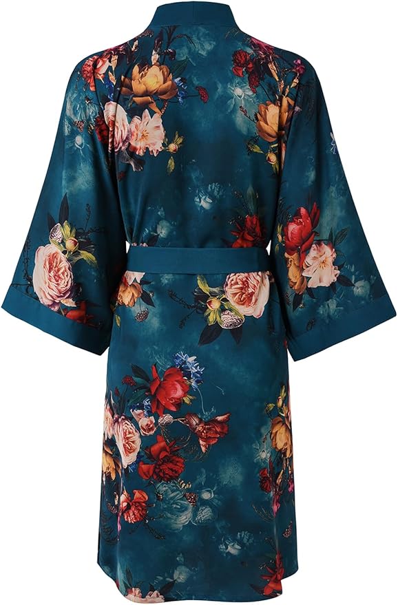 Ledamon Women's Kimono Short Robe for Women - Pocket Floral Bathrobe Nightgown