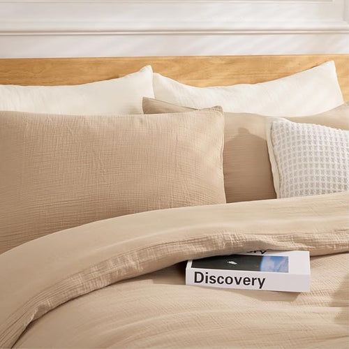100% Sandwashed Cotton Duvet Cover King, Soft King Size Duvet Cover Set 3 Pieces with Zipper Clousre & Corner Buttons (Linen, King 104 x 90)