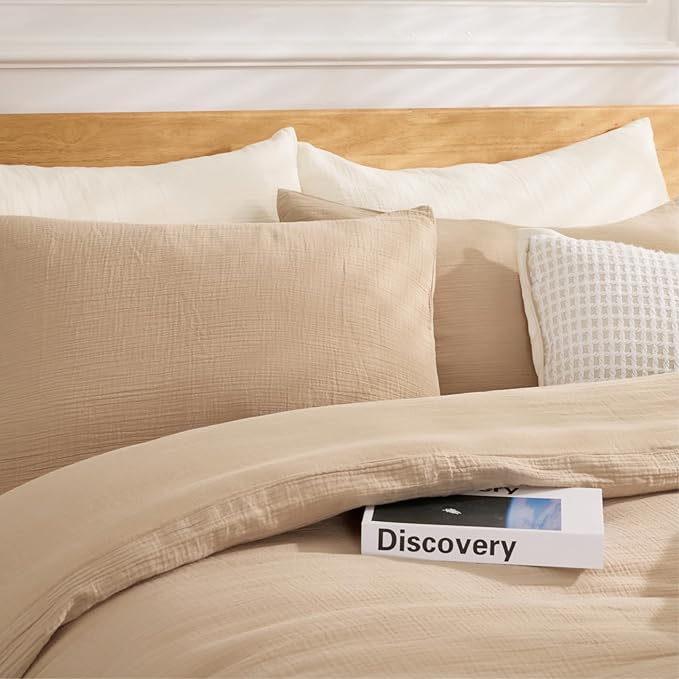 100% Sandwashed Cotton Twin Duvet Cover, Soft Twin Size Duvet Cover Set 3 Pieces with Zipper Clousre & Corner Buttons (Linen, Twin 69 x 90)