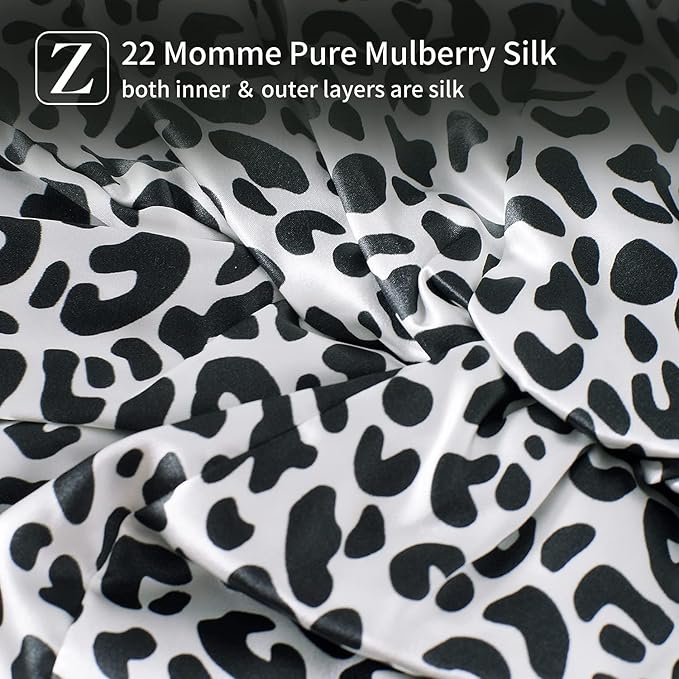 ZIMASILK 22 Momme 100% Mulberry Silk Bonnet for Sleeping & Women Hair Care, Highest Grade 6A Silk Hair wrap for Sleeping with Premium Elastic Stay On Head (1Pc, Leopard Black/White)