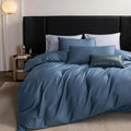 MooMee Queen Duvet Cover Set, 100% Extra Long Staple Cotton 600 Thread Count Sateen Silky Soft Breathable Durable Luxury Hotel Quality Bedding Set, 3 Pieces (Dark Blue, 90"x90")