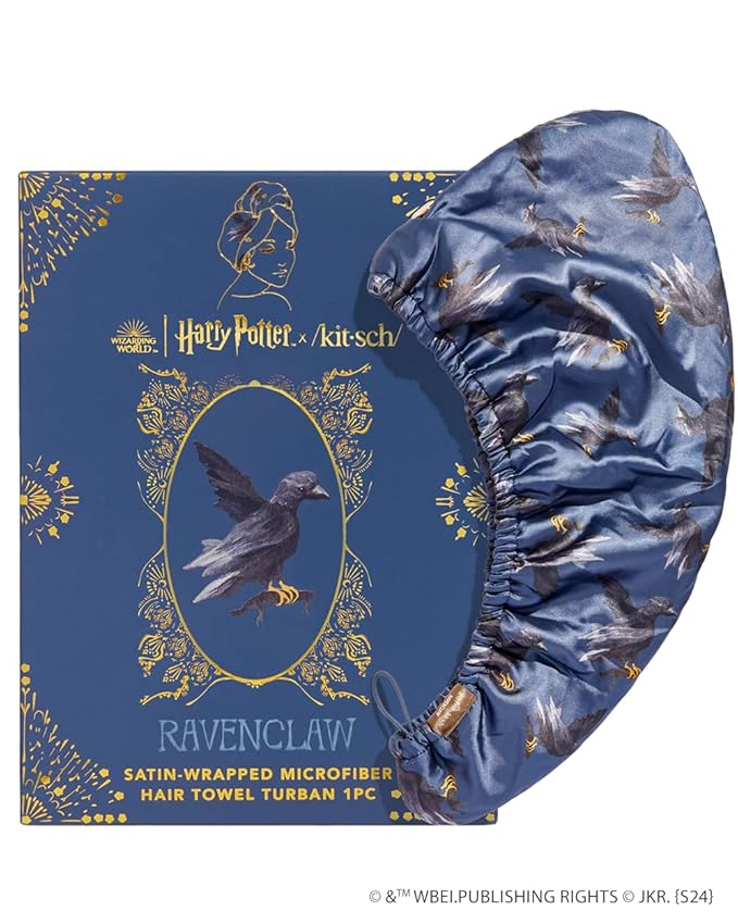 Kitsch Harry Potter x Satin Microfiber Hair Towel Wrap for Women - Super Absorbent, Quick Dry, Anti-Frizz, for Long & Short Hairs, Turbans for Women, Hair Wrap - Hufflepuff - Ravenclaw