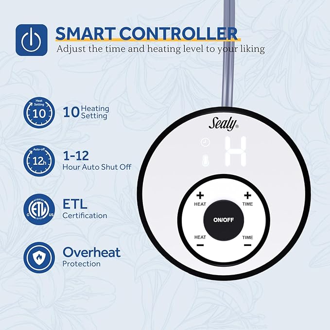 Sealy Electric Blanket King Size 100"x90", Soft Double Flannel Heated Blanket with 10 Heat Levels & 1-12 Hours Auto Shut Off, Machine Washable, Even Heat Distribution, Charcoal