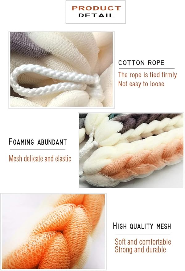 AARAINBOW 2 Packs Upgraded Long Stretch Back Sponge with Rope Handles Back Scrubber Bath Shower Mesh Sponge Exfoliating Body Scrub Stretch Braided Loofah for Men Women Shower Rope (Gray+Green)