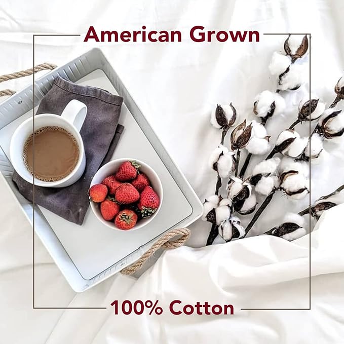 Red Land Cotton Luxury Sheet Set | 100% American Grown Cotton Basics | Premium Hotel Ultra-Soft Lightweight 4 Piece USA Made Deep Pocket Fitted, Flat Sheet, & Pillowcases Percale Weave (Twin/White)