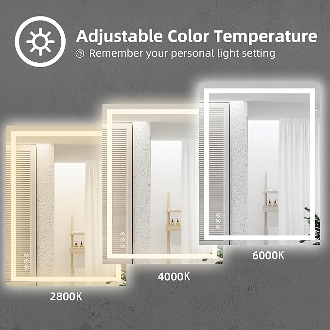 LED Bathroom Mirror with Backlit & Front Light, 48"x24" Anti-Fog, Memory Function, Dimmable Color & Brightness,CRI90+, IP54 Waterproof, Horizontal/Vertical, Wall Mounted