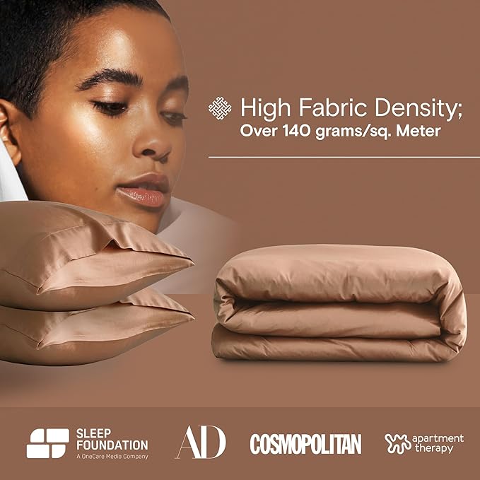 DOZ Duvet Cover Set, 100% Viscose derived from Bamboo, Organically Grown, Buttery Soft, Cooling Duvet Covers, High GSM, 1 Duvet Cover and 2 Pillowcases, 90"x90" (Clay, Full/Queen)