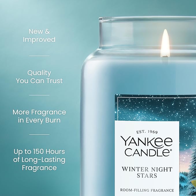 Yankee Candle Winter Night Stars Scented Candle, 22oz Large Jar with up to 150 Hour Burn Time, Giftable, Holidays