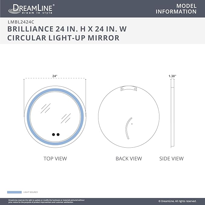 DreamLine Brilliance 24 in. H x 24 in. W Circular Light-up Mirror, Matte Black