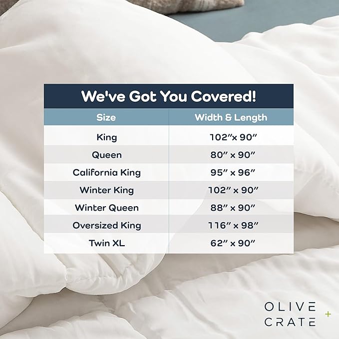 Olive + Crate 100% Cooling Bamboo Comforter from Viscose - Twin XL Size - Hypoallergenic, Breathable & Moisture-Wicking Bedding - All Season Lightweight Plush Design - Organic Bamboo White Comforter