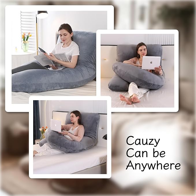 ALLOPERA Pregnancy Pillow, Full Body Maternity Pillow 57 inch, with Removable Washable Cover - Sleep Support for Legs, Back, Neck, Shoulder, HIPS, Belly for Pregnent Women, Velvet Cover(Dark Grey)