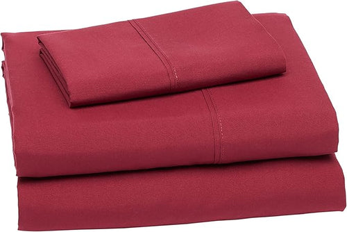 Amazon Basics Lightweight Super Soft Easy Care Microfiber 3 Piece Ideal Bed Sheet Set with 14-Inch Deep Pockets, Twin XL, Burgundy, Solid