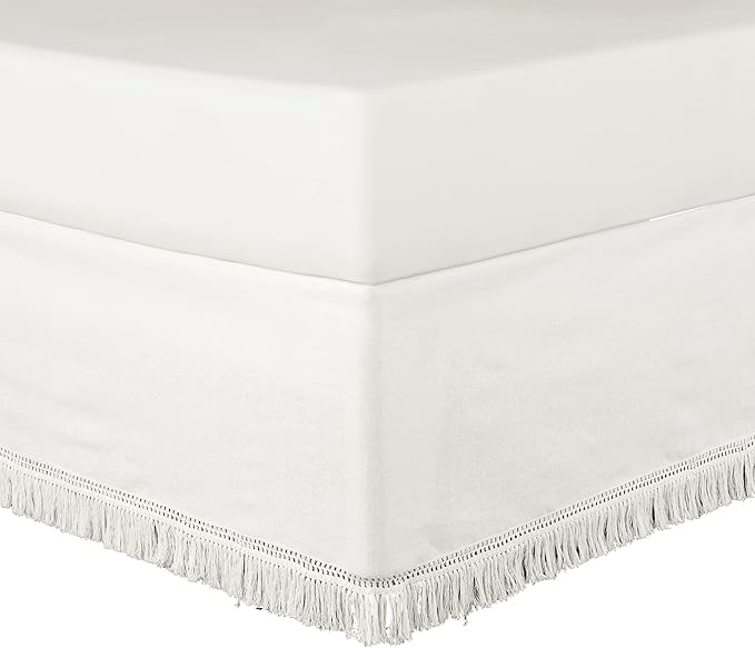 Lush Decor Boho Fringe 15-Inch Tailored Drop Easy Fit Bedskirt, King, Pure White