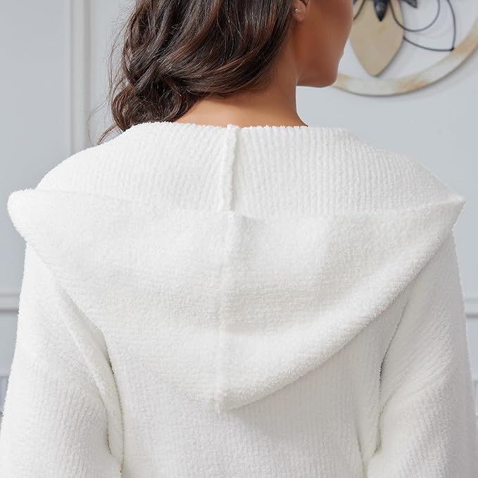 MH MYLUNE HOME Ultra Soft Robe With Pockets, Spa Bathrobe Loungewear Calf-Length, Plush Fuzzy Fluffy Wrap Robe for Women
