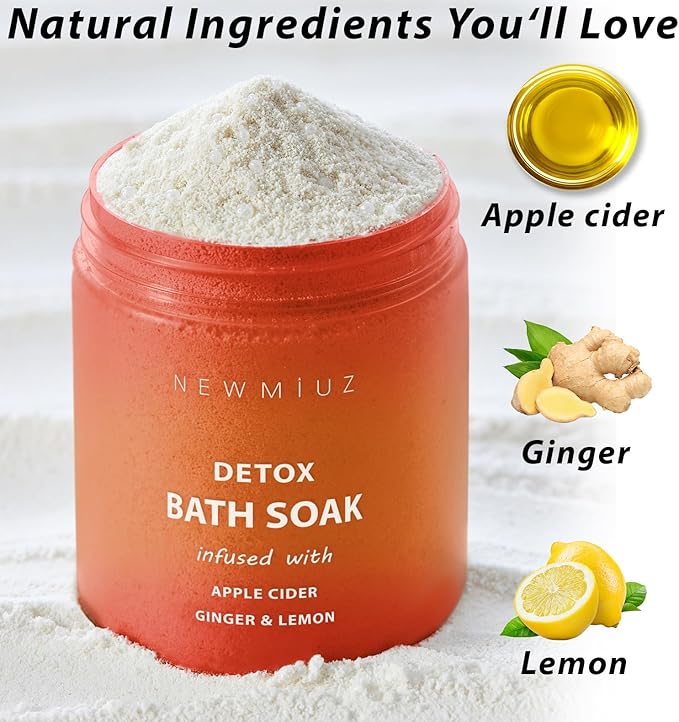 Luxury Bath Salts with Apple Cider Ginger Lemon Essential Oils for Healthy Skin Detox Foot Soak Body Care Muscle Recovery Aromatherapy Selfcare Gift