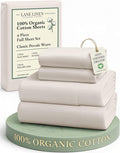 LANE LINEN 100% Organic Cotton Full Sheets Set 4-Piece Pure Percale Long Staple Soft Bedding Breathable Fits Mattress Upto 15" Deep - Glacier Grey